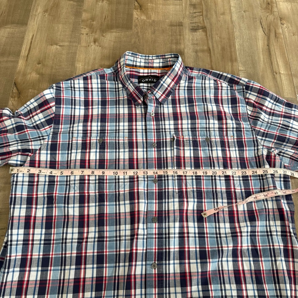 Orvis Button Up Shirt Men XXL Check Plaid Blue Red White Pocket - Picture 5 of 9